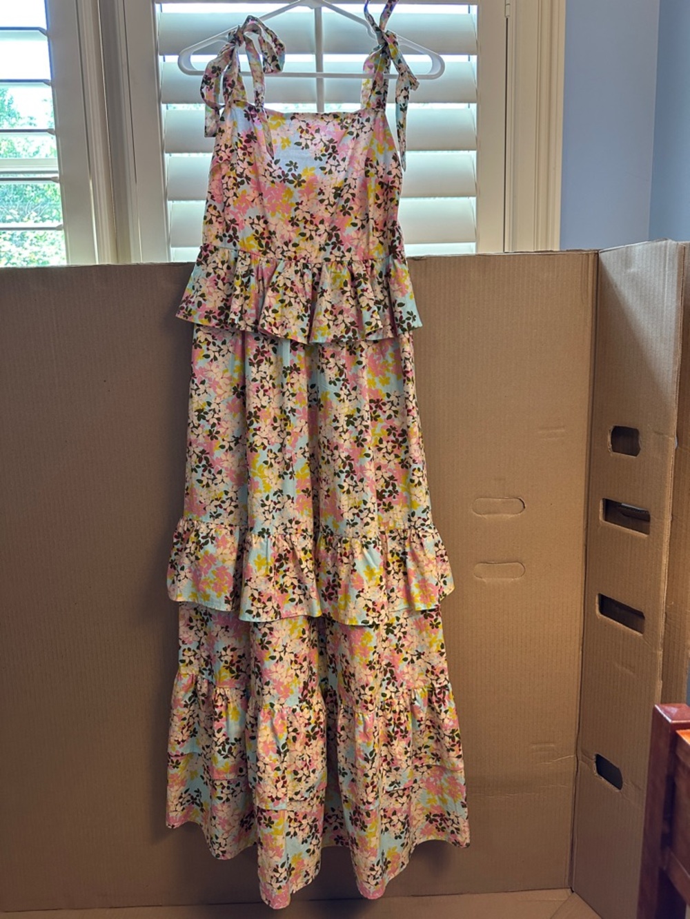 Girls Pink Floral Tie-Shoulder Tiered Maxi Dress